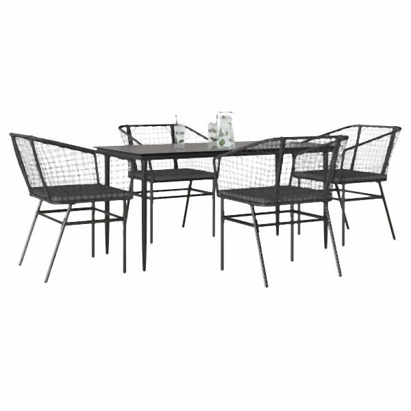 vidaXL 5-teilig Garten-Essgruppe mit Kissen Schwarz Poly Rattan Glas, 3334502