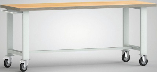 KLW Fahrbare Standard-Werkbank, 2000 x 700 x 840 mm, mit Buchen-Multiplexplatte, mit Schiebebügel und 2 Lenkrollen, WS800N-2000M40-X1890