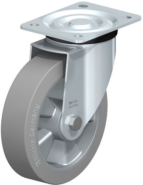 Blickle L-ALEV 180K-SG Stahlblech-Lenkrolle, mittelschwere Ausführung, mit Anschraubplatte, Elastik-Vollgummi, Grau, 339630