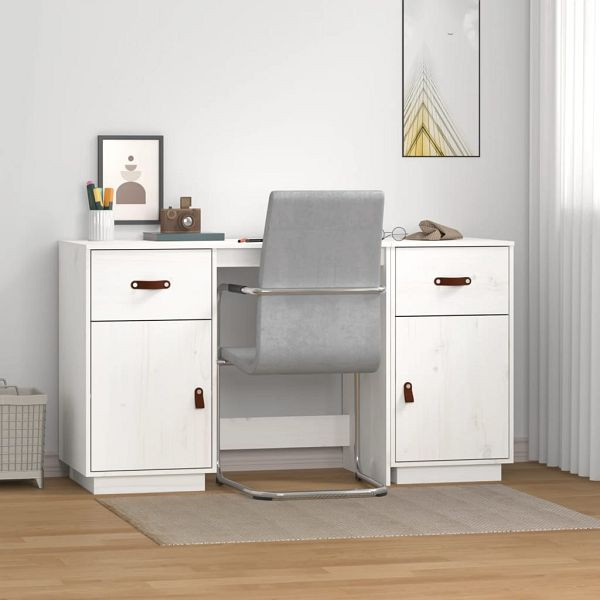 vidaXL Schreibtisch mit Schränken Weiß 135x50x75 cm Massivholz Kiefer, 3107845