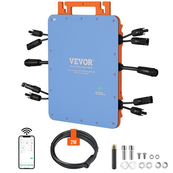 VEVOR Solar Grid Tie Micro Inverter, 1200 W, IP67 wasserdicht Aluminiumlegierung DC18-50 V Betriebsspannung, WiFi-Antennen-Netzkabel, IP67WXBWNBQ1T6BL4V2