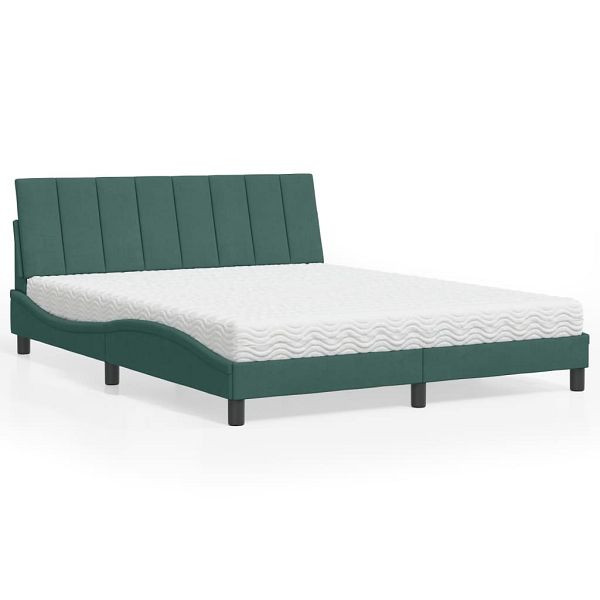 vidaXL Bett mit Matratze Dunkelgrün 160x200 cm Samt, 3208607