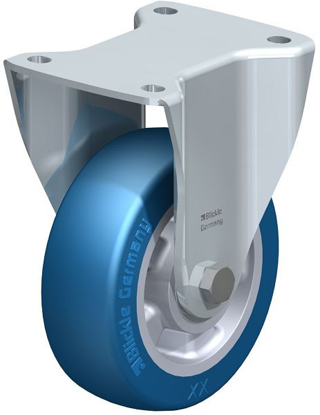 Blickle BH-ALBS 150K Stahlblech-Bockrolle, Schwerlast-Ausführung, mit Anschraubplatte, Blickle Besthane® Soft, Blau, 754030