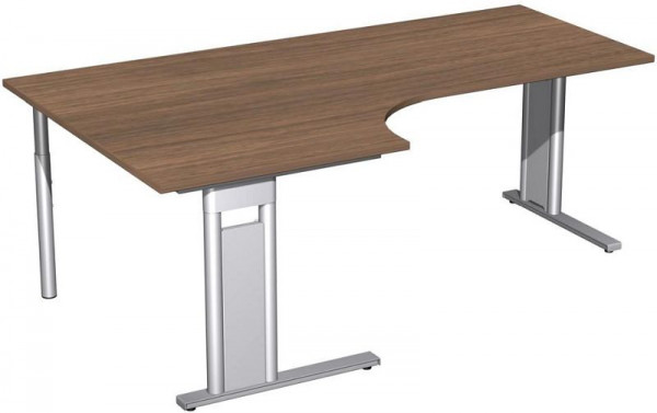 geramöbel PC-Schreibtisch links starr, C Fuß Blende optional, 2000x1200x720, Nussbaum/Silber, N-648322-NS