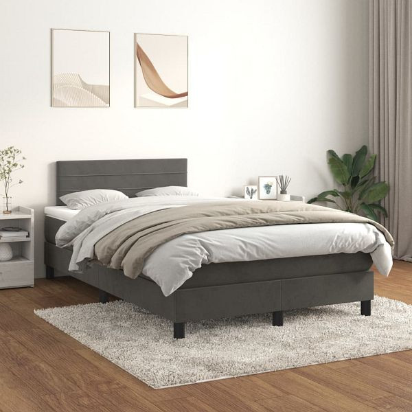 vidaXL Boxspringbett mit Matratze Dunkelgrau 120x200 cm Samt, 3141354