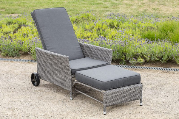 Merxx Komfort Deckchair, inkl. Kissen und Fußhocker, Rückenlehne verstellbar durch Gasdruckfeder, grau, Stahlgestell mit Kunststoffgeflecht, 28801-262