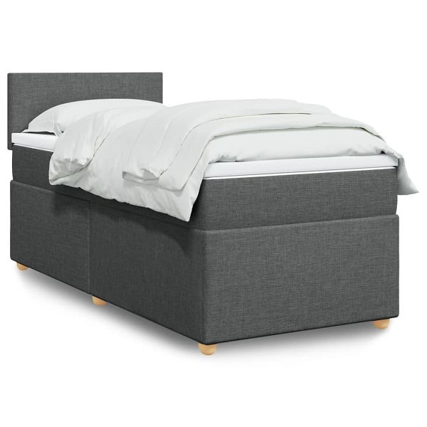 vidaXL Boxspringbett mit Matratze Dunkelgrau 90x190 cm Stoff, 3288829