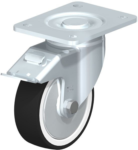 Blickle LH-POTH 125G-3-FI-FA Stahlblech-Bockrolle, Schwerlast-Ausführung, mit Anschraubplatte & Feststeller, Thermoplastisches Polyurethan, Grau, 750103