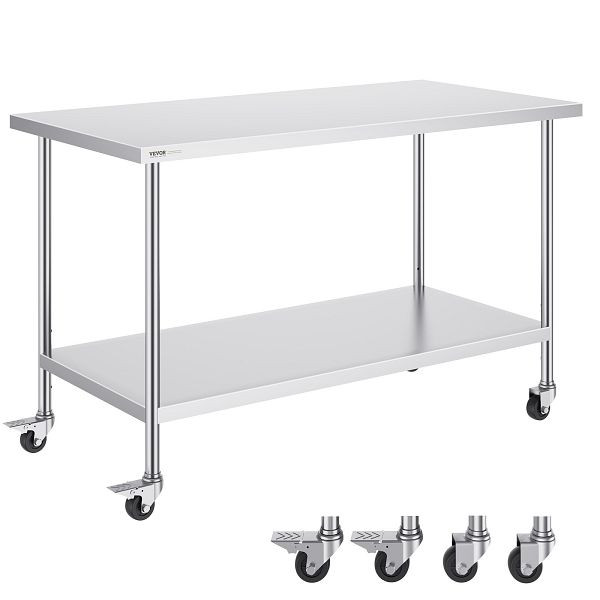 VEVOR Edelstahl-Arbeitstisch Kommerzieller Vorbereitungstisch 762x1524mm Hotel, CFBXGGZTLCDJ1CSD7V0