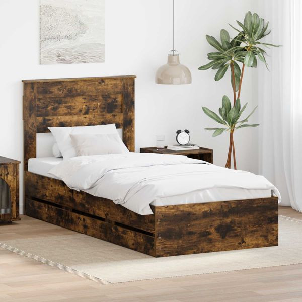 vidaXL Bettrahmen Geräucherte Eiche 75 x 190 cm Ingenieurs Holz, 3409886