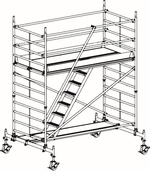 HYMER Treppen-Fahrgerüst mit Fahrtraverse, Bühnenlänge 2,95 m, Rahmenteilbreite 1,50 m, Reichhöhe 4,60 m, 827304