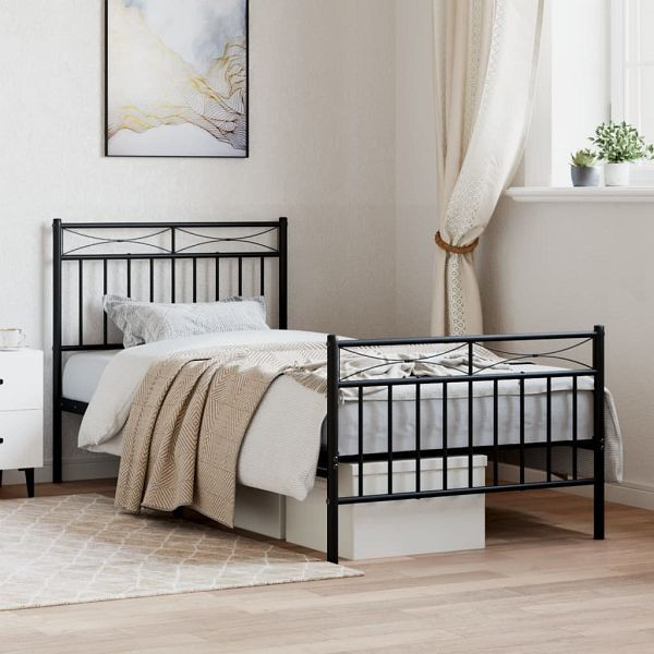 vidaXL Bettgestell mit Kopf- und Fußteil Metall Schwarz 90x200 cm, 373702