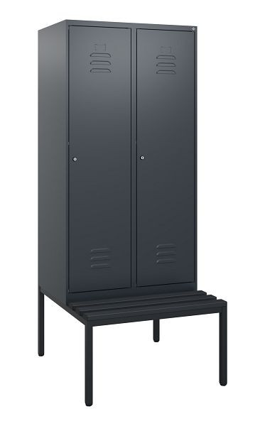 C+P Umkleidespind Classic PLUS, mit untergebauter Sitzbank, 2 Abteile, 1950x800x815mm, 7016/7016, Zylinderschlösser, 0800505-22 S10057