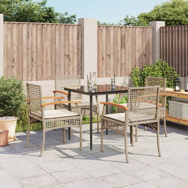 vidaXL 5-teilig Garten-Essgruppe mit Kissen Beige Poly Rattan, 3213625