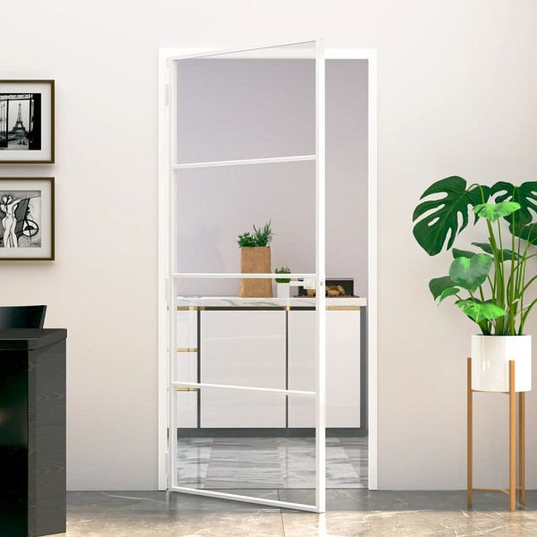 vidaXL Innentür Weiß 93x201,5 cm Hartglas & Aluminium Schlank, 153668