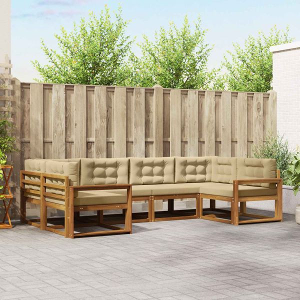 vidaXL Outdoor-Sofagarnitur mit Kissen 6-teilig Natur und Beige, 3368076