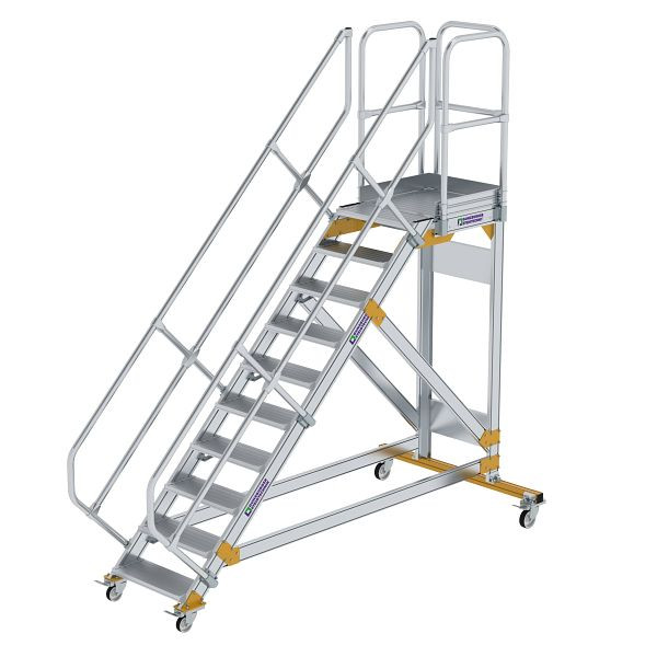 Munk Günzburger Steigtechnik Plattformtreppe 45° fahrbar Stufenbreite 600 mm 10 Stufen Aluminium geriffelt, 600770