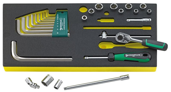 STAHLWILLE Werkzeug-Sortiment Nr.TCS 1/4 ZOLL + 10760 CV QR 1/3-Teilung 27-teilig, 96830364