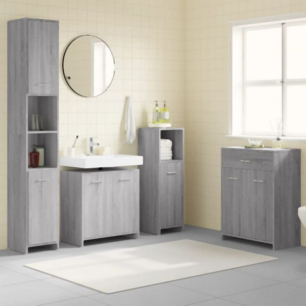 vidaXL 4-tlg. Badmöbel-Set Grau Sonoma Holzwerkstoff, 3154410