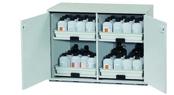 asecos Säuren- und Laugenunterbauschrank SL-CLASSIC-UB Modell SL.080.110.UB.2T in lichtgrau mit 4x Tablarauszug (FP-Platte/Polypropylen), 33200-892-30621