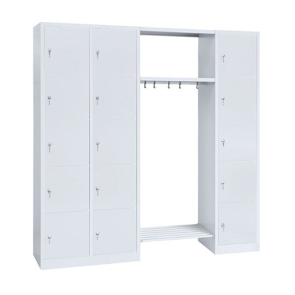 Lüllmann Garderobe, 2 Abteile links, 1 Abteil rechts, je 5 Fächer, 1800 x 1915 x 500 mm, lichtgrau, 525530