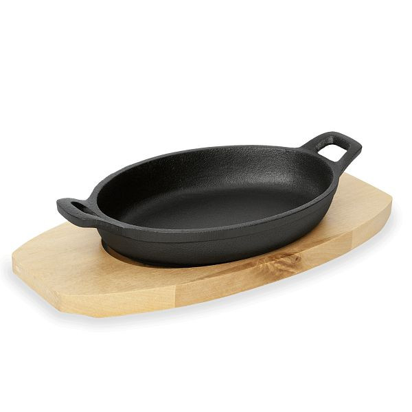 WAS Cast Iron 35 Servierpfanne mit Holzuntersetzer, 24,0 x 17,0 cm, Gusseisen, 3536240