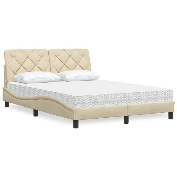 vidaXL Bett mit Matratze Creme 120x200 cm Stoff, 3310732