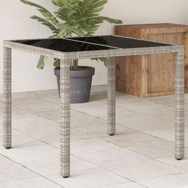 vidaXL Gartentisch mit Glasplatte Hellgrau 90x90x75 cm Poly Rattan, 368122