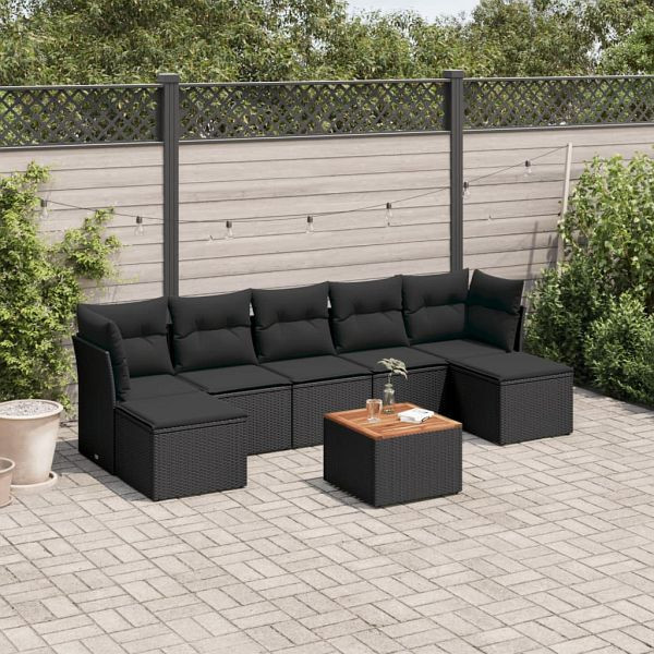 vidaXL 8-tlg. Garten-Sofagarnitur mit Kissen Schwarz Poly Rattan, 3256104