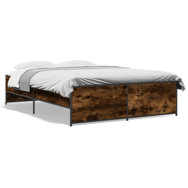 vidaXL Bettgestell Räuchereiche 135x190 cm Holzwerkstoff und Metall, 3279904