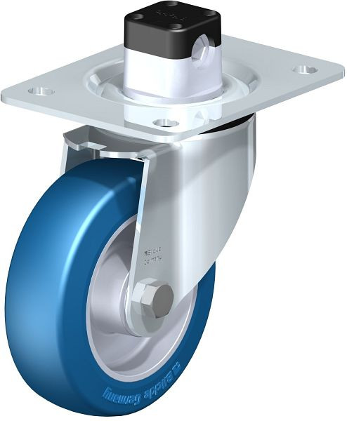 Blickle LK-ALBS 125K-3-CS11 Stahlblech-Lenkrolle, schwere Ausführung, mit Anschraubplatte & Zentralfeststeller, Blickle Besthane® Soft, Blau, 752066