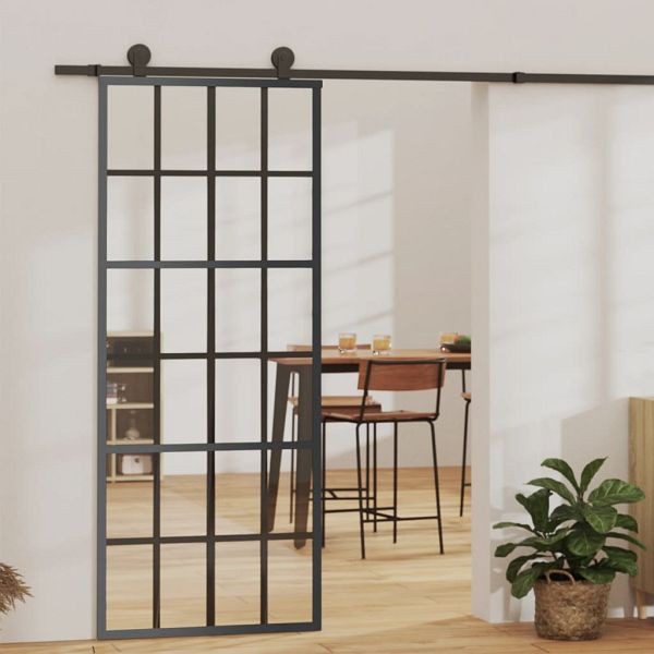 vidaXL Schiebetür mit Beschlag ESG-Glas & Aluminium 76x205 cm, 3081963