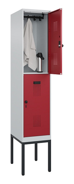 C+P Doppelstock-Spind Evolo PLUS, Gestell, 2 Fächer, 2120x400x500mm, 7035/3003, Drehriegel, 0493307-12 S10004