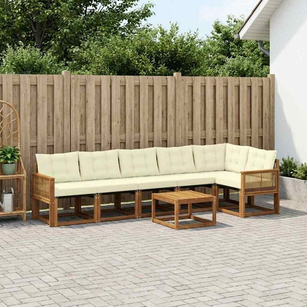 vidaXL Outdoor-Sofagarnitur mit Kissen 7-teilig Natur und Creme, 3382002
