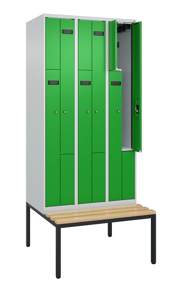 C+P Z-Spind Evolo PLUS, 6 Fächer, 2120x900x815mm, 7035/6037, Zylinderschloss, Material Sitzfläche Buche-Hartholz, Sitzbank, 0490537-306 S10035