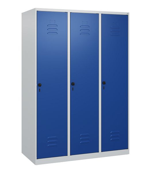 C+P Umkleidespind Classic PLUS mit Mitteltrennwand, 3 Abteile, 1700x1200x500mm, 7035/5010, Drehriegel, 0800007-32F S10003
