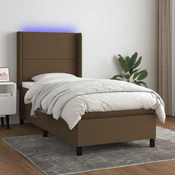 vidaXL Boxspringbett mit Matratze & LED Dunkelbraun 90x190 cm Stoff, 3138200