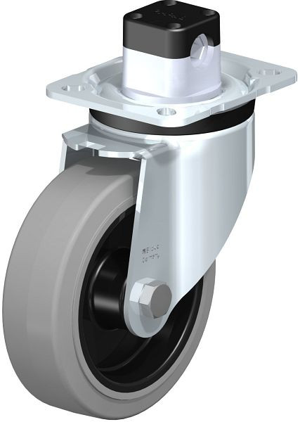 Blickle LK-POEV 125R-1-CS11-SG Stahlblech-Lenkrolle, schwere Ausführung, mit Anschraubplatte & Zentralfeststeller, Elastik-Vollgummi, Grau, 851083