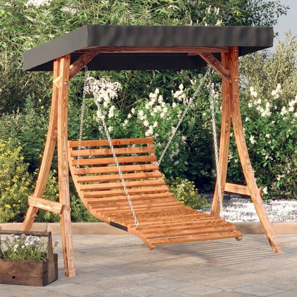 vidaXL Hollywoodschaukel mit Dach Massivholz Fichte mit Teak-Finish, 3200626