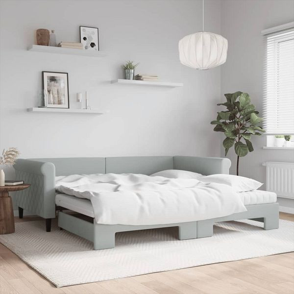 vidaXL Tagesbett Ausziehbar mit Matratzen Hellgrau 100x200 cm Samt, 3197802