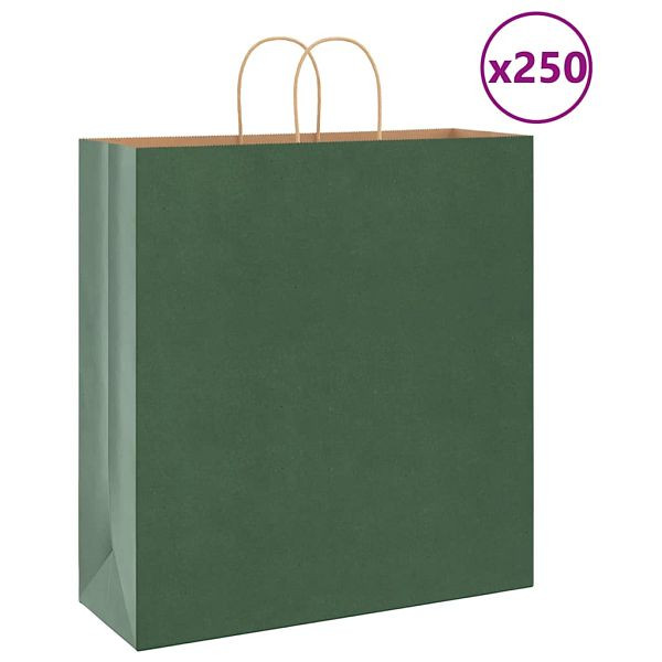 vidaXL Papiertragetaschen 250 Stk. mit Henkeln Grün 45x17x48 cm, 4101737