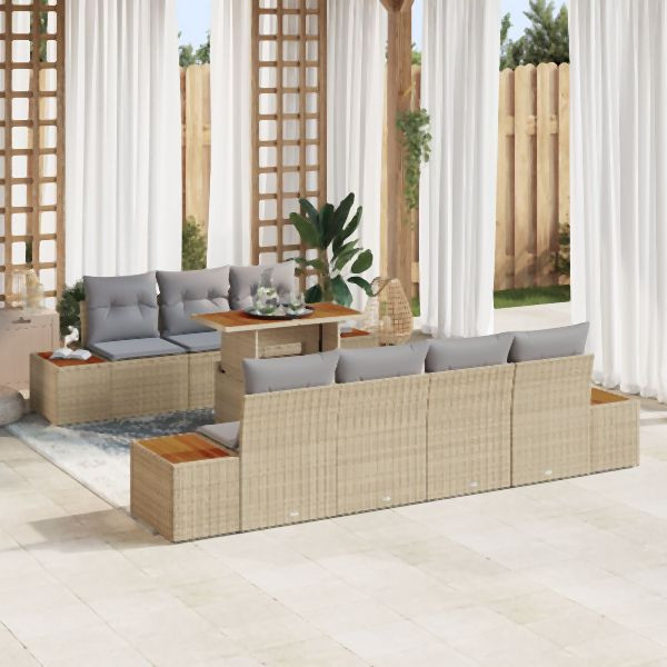 vidaXL Garten Sofa Set Set von 8 Beige Rattan Outdoor Sofa Set, 3350042