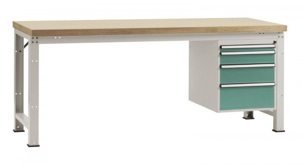 Manuflex Komplett-Werkbank Grund PROFI Standard mit Multiplex-Platte, BxTxH = 2000 x 700 x 840 mm, Graugrün, WP5624.0001