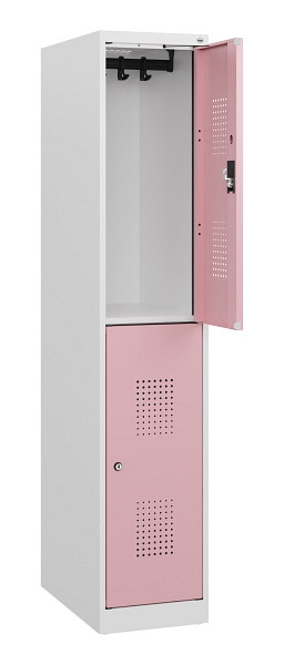 C+P Doppelstöckiger Spind Evolo PLUS, 2 Fächer, 1530x300x500mm, 9016/3015, Zylinderschloss, 0493005-10 S10048