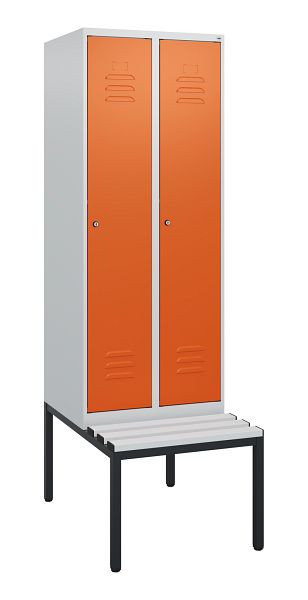 C+P Umkleidespind Classic PLUS, mit untergebauter Sitzbank, 2 Abteile, 1950x600x815mm, 7035/2004, Zylinderschlösser, 0800505-20 S10065