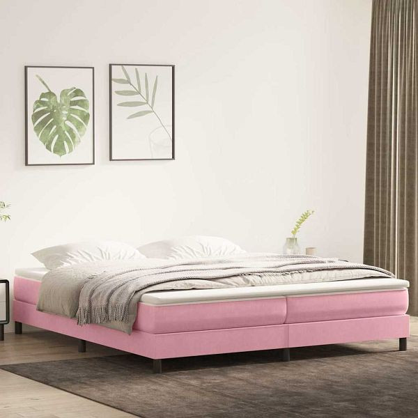 vidaXL Boxspringbett mit Matratze Rosa 180x220 cm Samt, 3315986