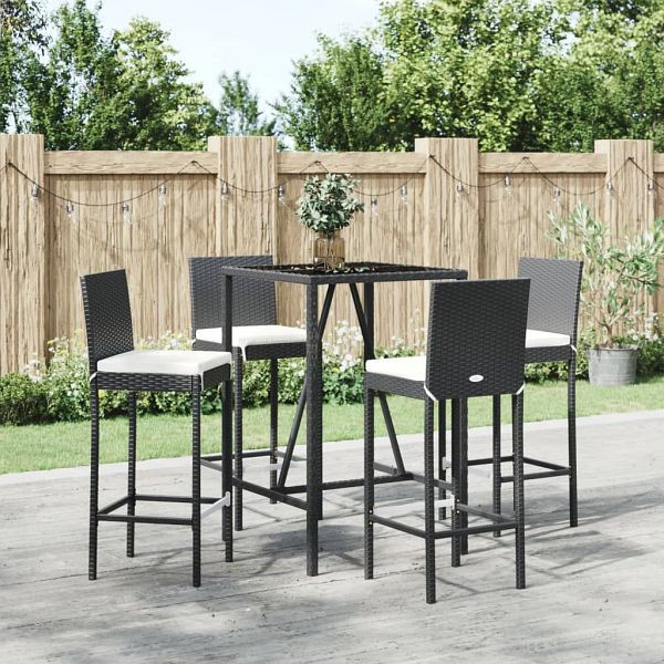 vidaXL 5-teilig Gartenbar-Set mit Kissen Schwarz Poly Rattan, 3187642
