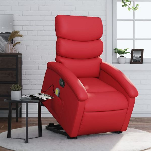 vidaXL Massagesessel mit Aufstehhilfe Elektrisch Rot Kunstleder, 3204066