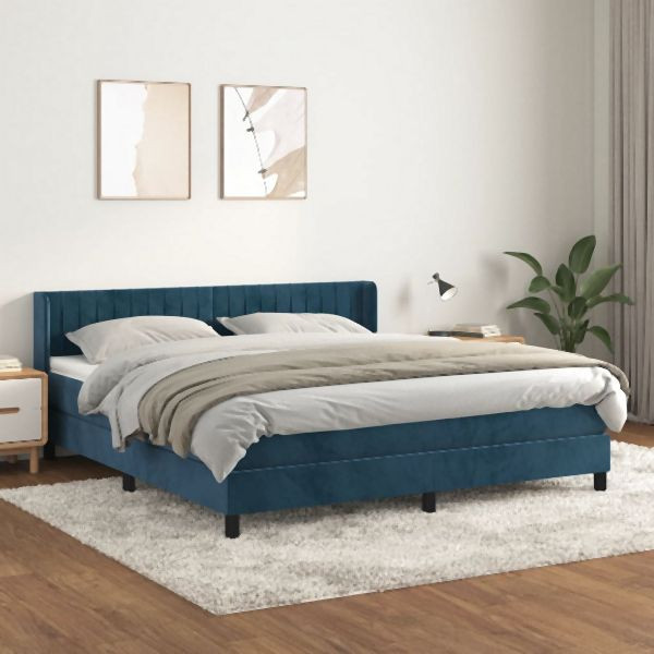 vidaXL Boxspringbett mit Matratze Dunkelblau 160x200 cm Samt, 3131091
