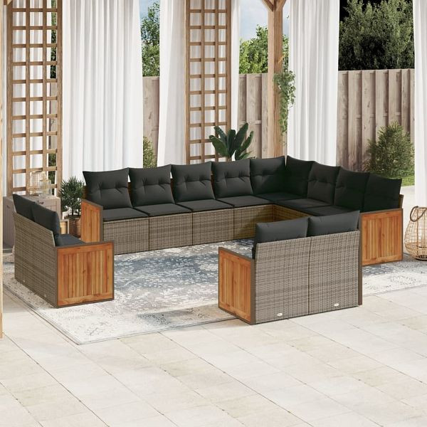 vidaXL 12-teilig Garten-Sofagarnitur mit Kissen Grau Poly Rattan, 3228195